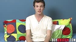 Interviewed twink unloads his cum during masturbation